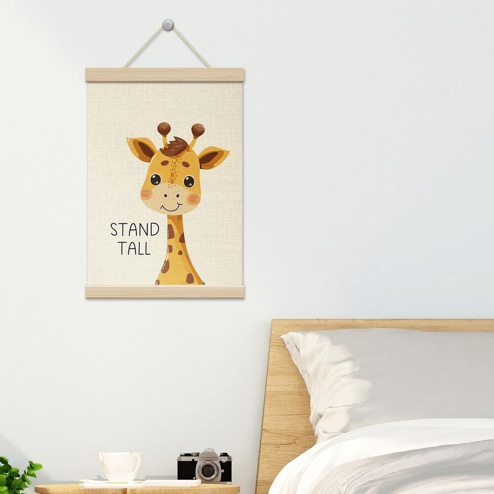 Cute Giraffe Wall Art Canvas Framed Nursery Bedroom Decor 12x16 Stand Tall Sign - Picture 3 of 5